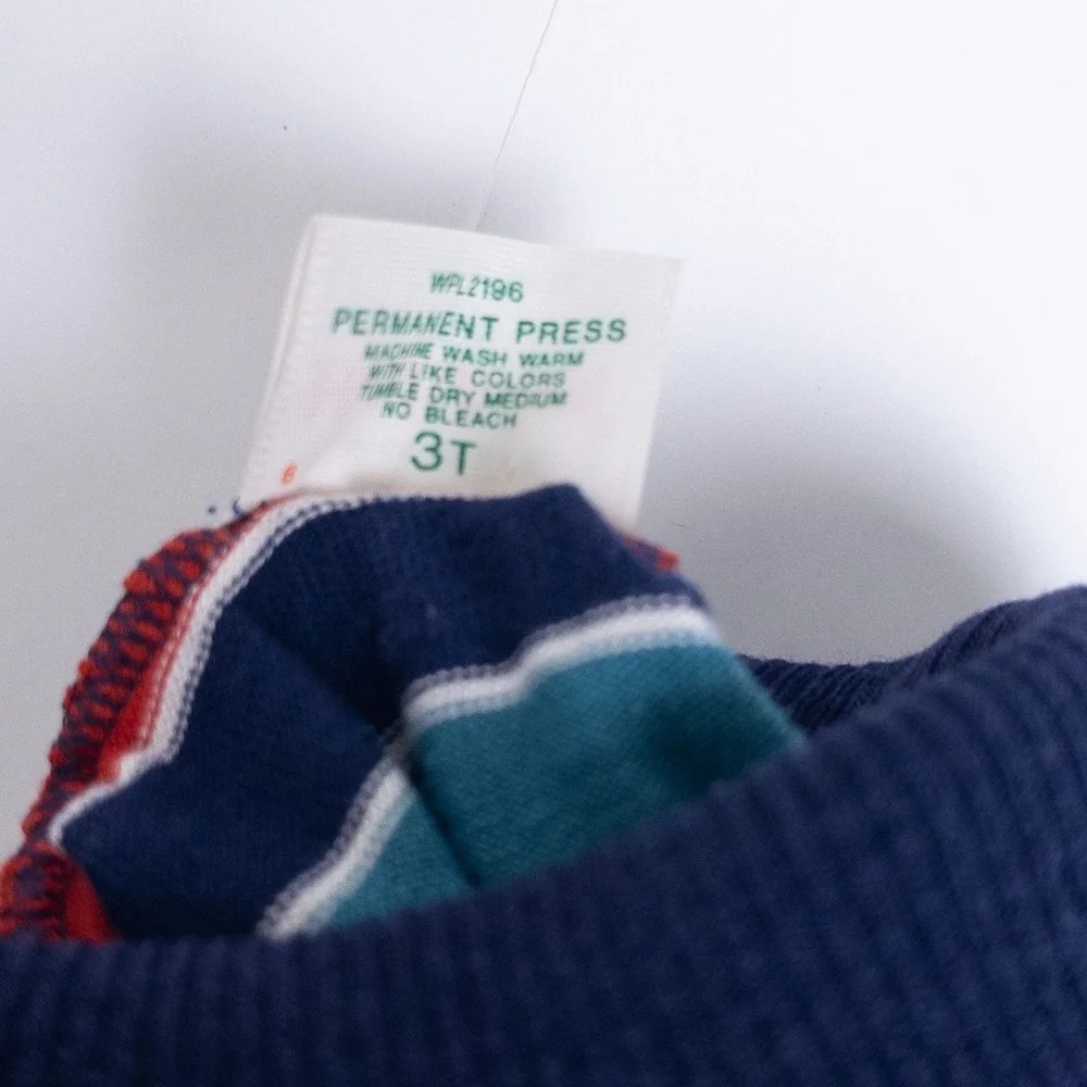 Vintage Health-tex Striped Turtle Neck Top 90s Navy Red Teal Made in USA Kids 3T